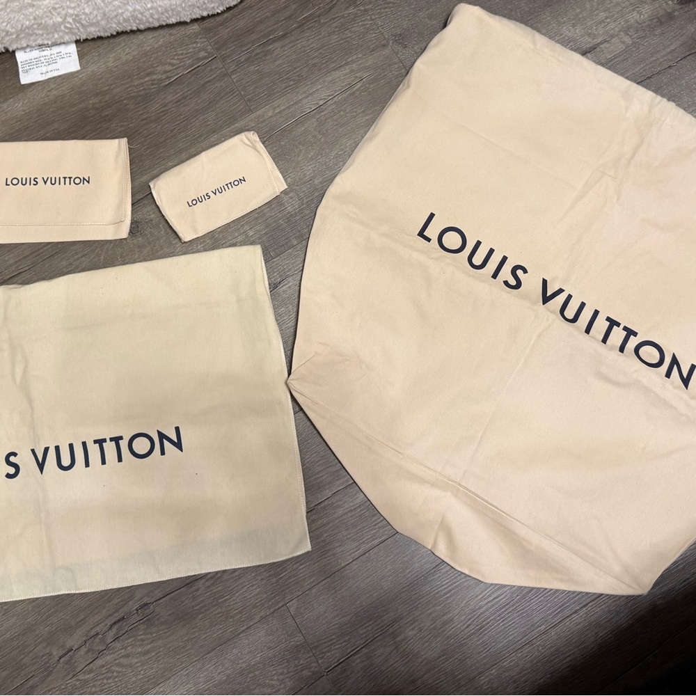 Louis Vuitton Cream Dust Bags with Black Logo